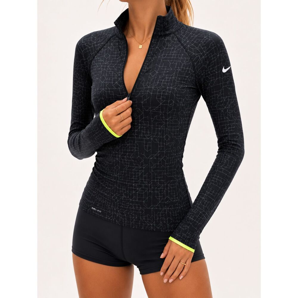 Nike Pro Dri-FIT 1/2 Zip Pullover Jacket Medium Black Reflective Running Gym
